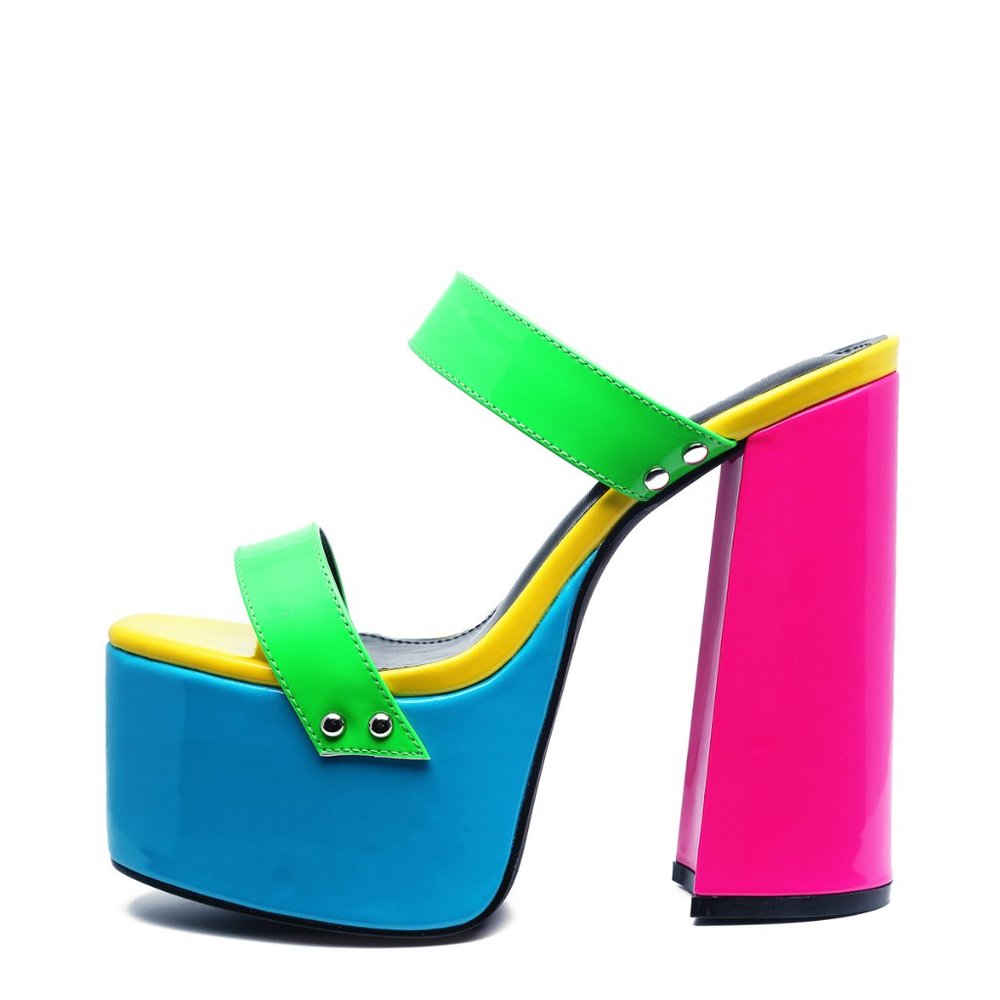 NEW🔥 Open Toe Chunky Platform Heel Mules Sandals - Picture 2 of 5